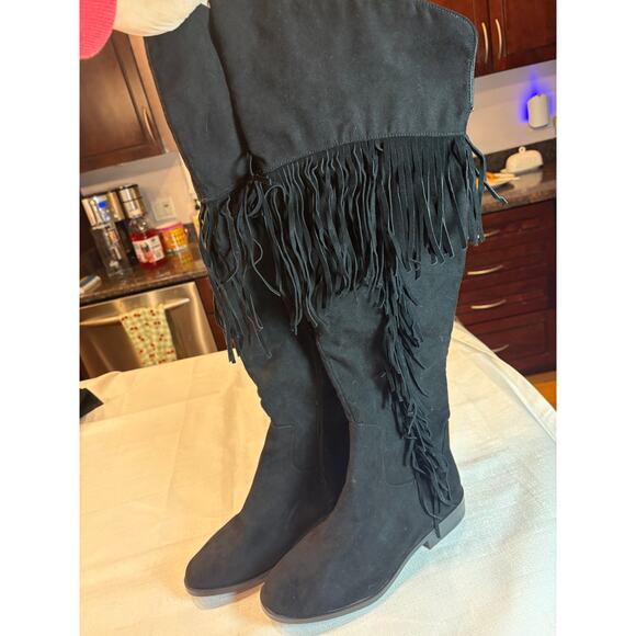 Forever 21 Black Suede Knee Boots with Fringe Size 9 NWOT - Picture 5 of 11